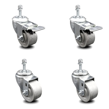 Service Caster Semi Steel Swvl TS Caster w/Roller Bearing-3"Wheels&10MM Stems-2 w/TTL BRK, 4PK SCC-TSTTL20S315-SSR-M1015-2-S-2